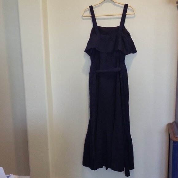 1901 Womens Navy Texture Clip Dot Tie Waist Maxi Sundress Raised Circle Size M - Picture 12 of 15